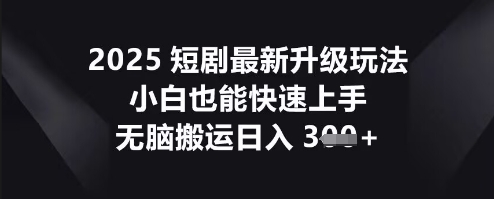 2025短剧最新升级玩法,小白也能快速上手,无脑搬运日入3张-MQ资源站
