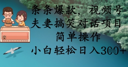 条条爆款,视频号夫妻搞笑对话项目,简单操作,小白轻松日入3张+-MQ资源站