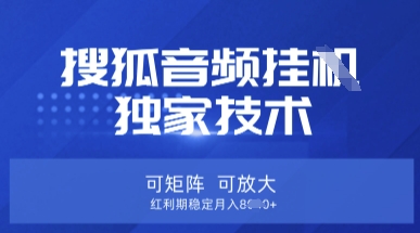 【搜狐音频挂G】独家技术，可矩阵可放大，红利期稳定月入8k【揭秘】-MQ资源站
