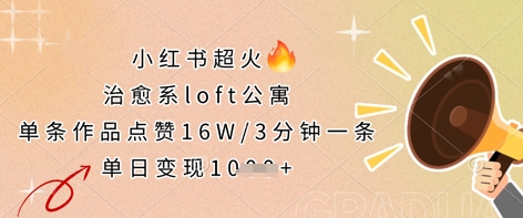 小红书超火的治愈系loft公寓，单条作品点赞16W，3分钟一条，单日变现数张-MQ资源站