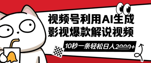 视频号AI解说视频,10秒钟一条,带字幕,带音频,轻轻松松利用创作者分成计划日入数张-MQ资源站